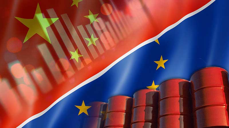 Risk falters as Chinese data and EU oil ban